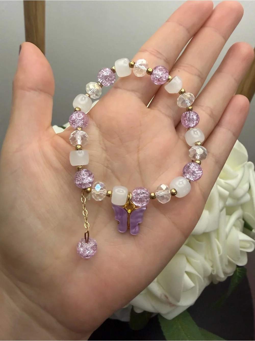 Delicate Purple Butterfly Beaded Bracelet - Women Jewelry